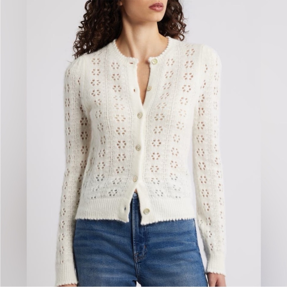 Doen Emery Pointelle Cardigan in white